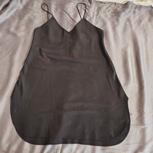 Vintage Deena Black Slip Dress Mini V Neck Spaghetti Strap Sheer Layering small